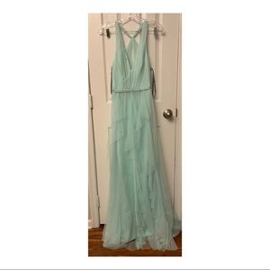 (Aqua, Size 4) White by Vera Wang Tulle Dress with Cascading Skirt